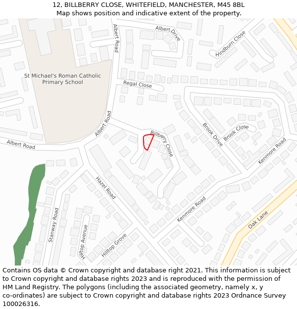 12, BILLBERRY CLOSE, WHITEFIELD, MANCHESTER, M45 8BL: Location map and indicative extent of plot