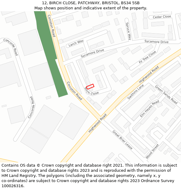 12, BIRCH CLOSE, PATCHWAY, BRISTOL, BS34 5SB: Location map and indicative extent of plot