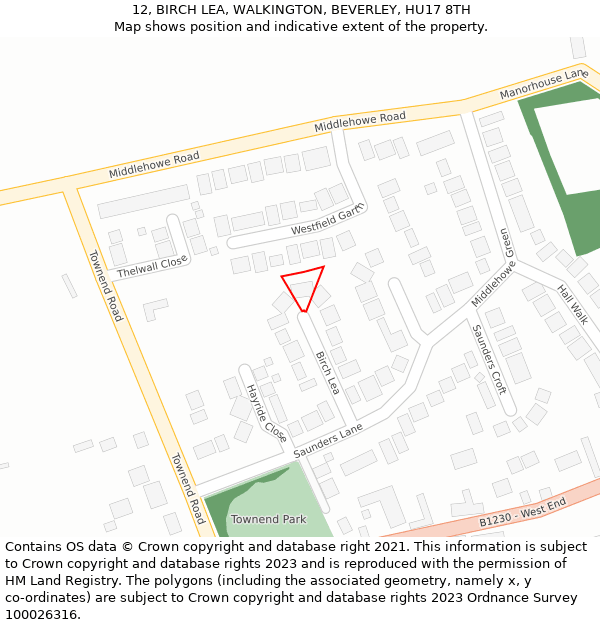 12, BIRCH LEA, WALKINGTON, BEVERLEY, HU17 8TH: Location map and indicative extent of plot