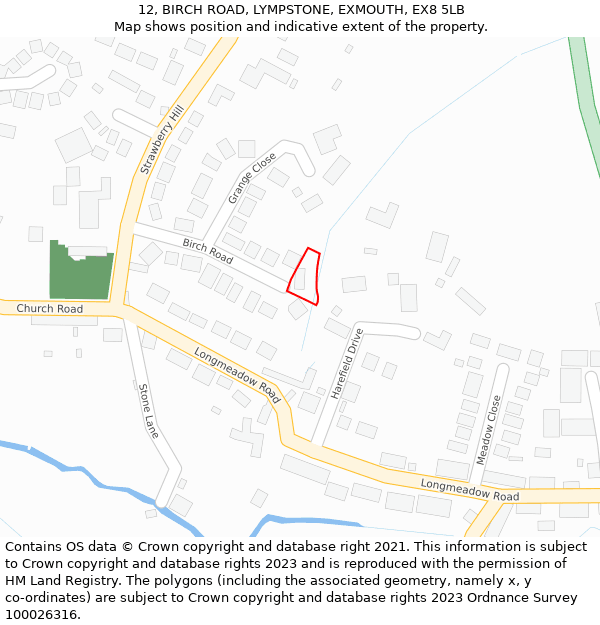 12, BIRCH ROAD, LYMPSTONE, EXMOUTH, EX8 5LB: Location map and indicative extent of plot