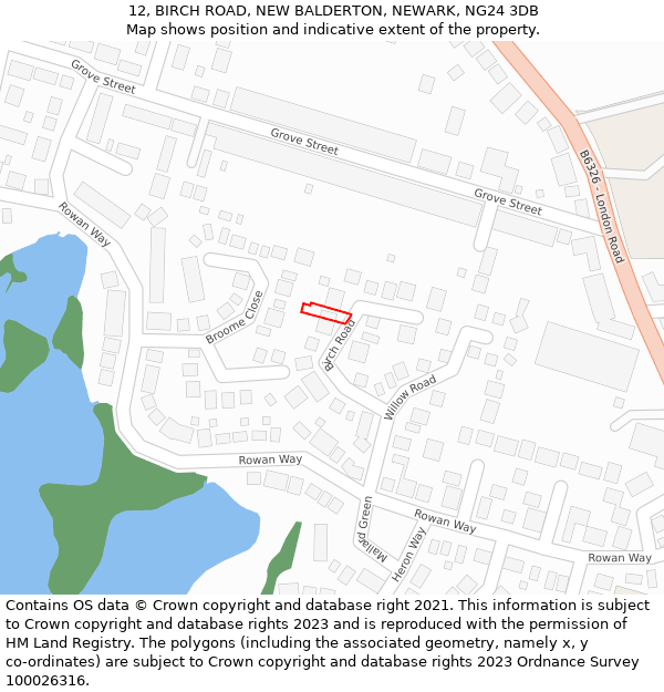 12, BIRCH ROAD, NEW BALDERTON, NEWARK, NG24 3DB: Location map and indicative extent of plot