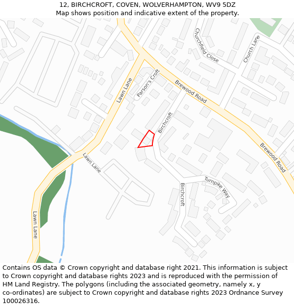 12, BIRCHCROFT, COVEN, WOLVERHAMPTON, WV9 5DZ: Location map and indicative extent of plot