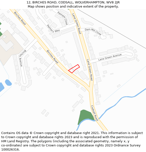 12, BIRCHES ROAD, CODSALL, WOLVERHAMPTON, WV8 2JR: Location map and indicative extent of plot