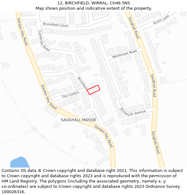 12, BIRCHFIELD, WIRRAL, CH46 5NS: Location map and indicative extent of plot