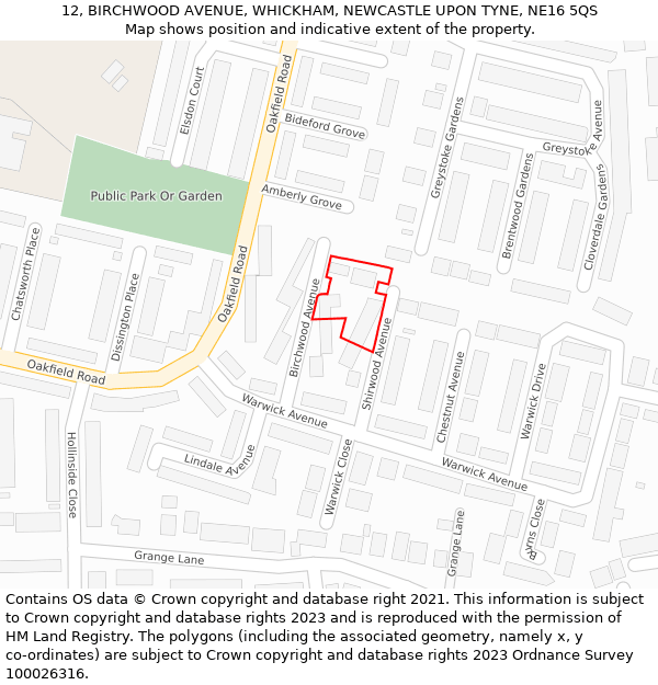 12, BIRCHWOOD AVENUE, WHICKHAM, NEWCASTLE UPON TYNE, NE16 5QS: Location map and indicative extent of plot