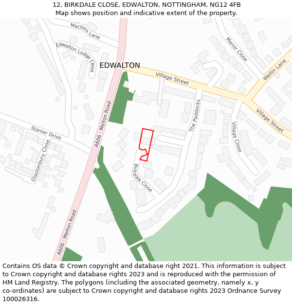 12, BIRKDALE CLOSE, EDWALTON, NOTTINGHAM, NG12 4FB: Location map and indicative extent of plot