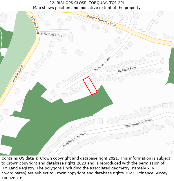 12, BISHOPS CLOSE, TORQUAY, TQ1 2PL: Location map and indicative extent of plot