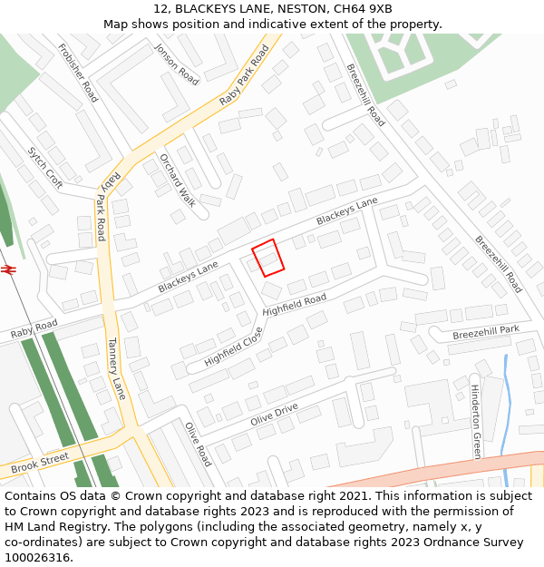 12, BLACKEYS LANE, NESTON, CH64 9XB: Location map and indicative extent of plot