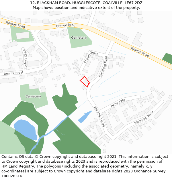 12, BLACKHAM ROAD, HUGGLESCOTE, COALVILLE, LE67 2DZ: Location map and indicative extent of plot