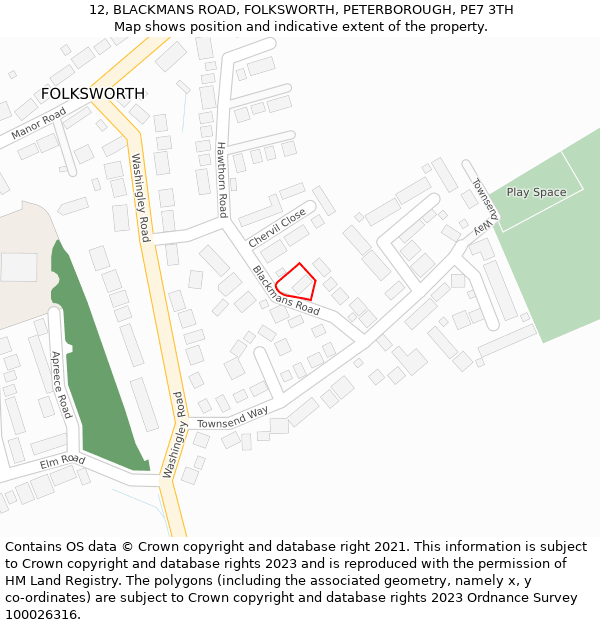12, BLACKMANS ROAD, FOLKSWORTH, PETERBOROUGH, PE7 3TH: Location map and indicative extent of plot
