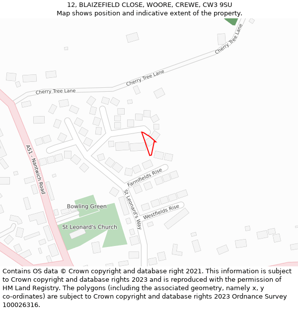 12, BLAIZEFIELD CLOSE, WOORE, CREWE, CW3 9SU: Location map and indicative extent of plot