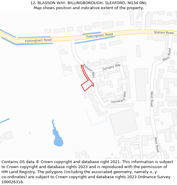 12, BLASSON WAY, BILLINGBOROUGH, SLEAFORD, NG34 0NL: Location map and indicative extent of plot