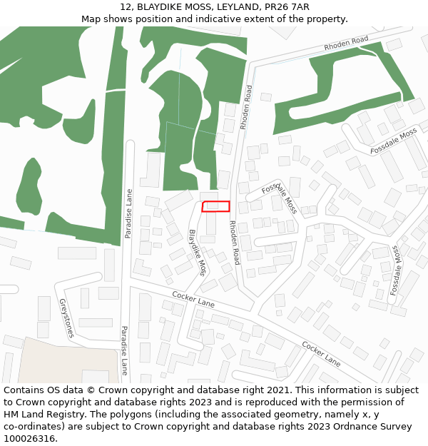 12, BLAYDIKE MOSS, LEYLAND, PR26 7AR: Location map and indicative extent of plot