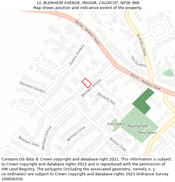 12, BLENHEIM AVENUE, MAGOR, CALDICOT, NP26 3NB: Location map and indicative extent of plot