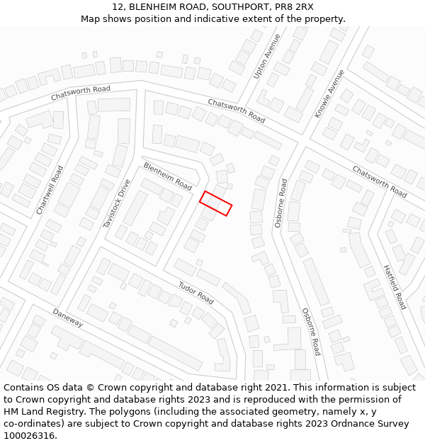 12, BLENHEIM ROAD, SOUTHPORT, PR8 2RX: Location map and indicative extent of plot