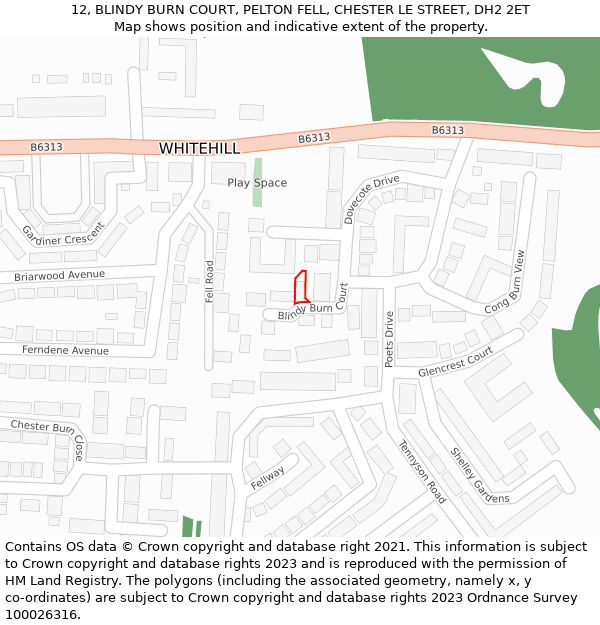 12, BLINDY BURN COURT, PELTON FELL, CHESTER LE STREET, DH2 2ET: Location map and indicative extent of plot