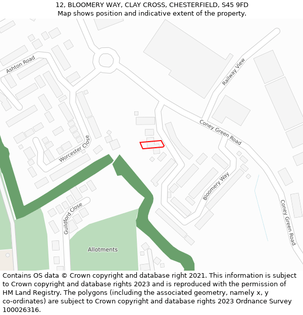 12, BLOOMERY WAY, CLAY CROSS, CHESTERFIELD, S45 9FD: Location map and indicative extent of plot