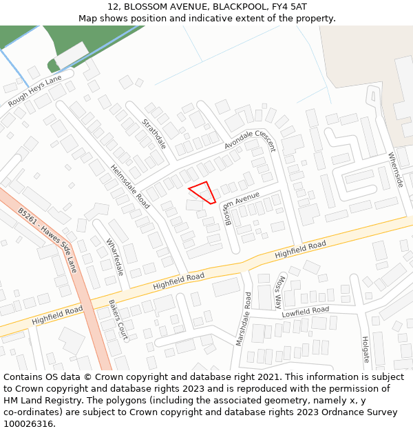 12, BLOSSOM AVENUE, BLACKPOOL, FY4 5AT: Location map and indicative extent of plot