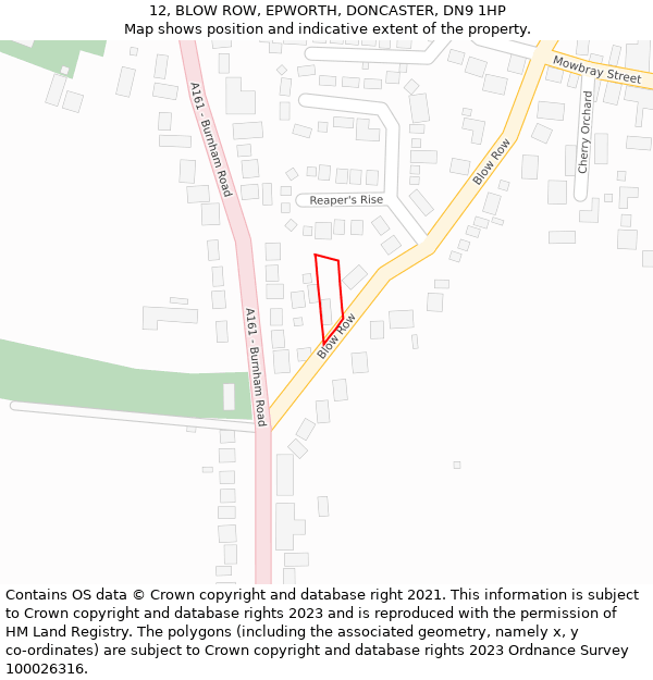 12, BLOW ROW, EPWORTH, DONCASTER, DN9 1HP: Location map and indicative extent of plot