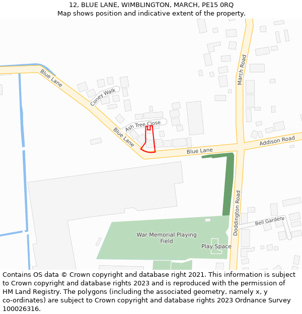 12, BLUE LANE, WIMBLINGTON, MARCH, PE15 0RQ: Location map and indicative extent of plot