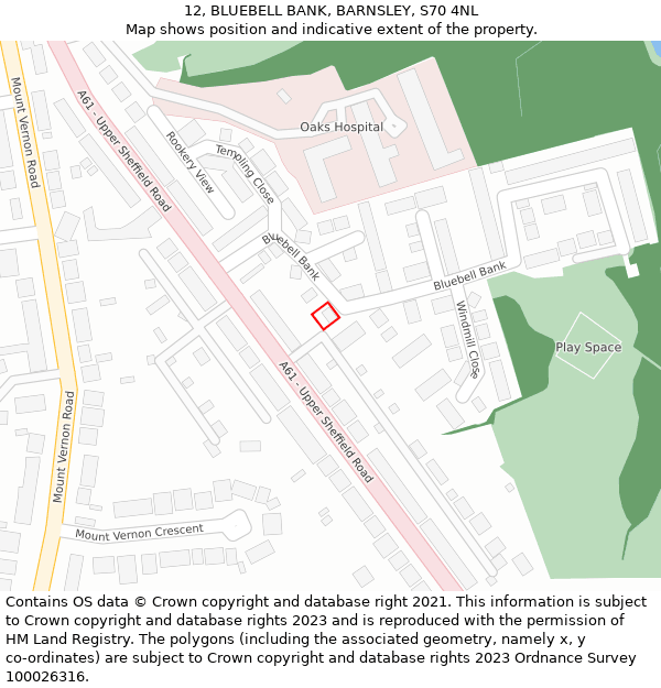 12, BLUEBELL BANK, BARNSLEY, S70 4NL: Location map and indicative extent of plot