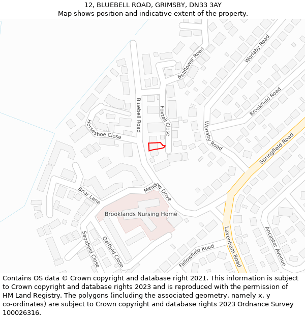 12, BLUEBELL ROAD, GRIMSBY, DN33 3AY: Location map and indicative extent of plot