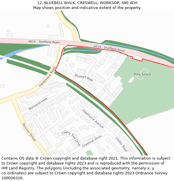 12, BLUEBELL WALK, CRESWELL, WORKSOP, S80 4DA: Location map and indicative extent of plot