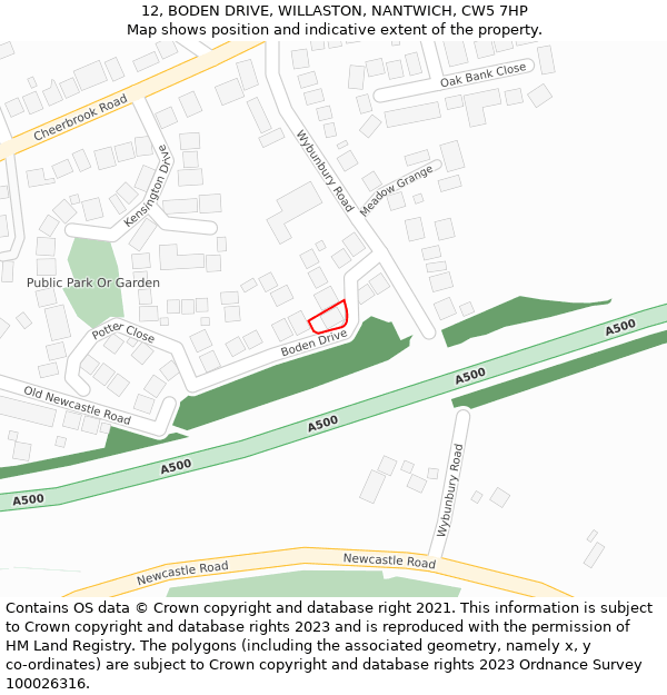 12, BODEN DRIVE, WILLASTON, NANTWICH, CW5 7HP: Location map and indicative extent of plot