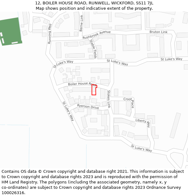 12, BOILER HOUSE ROAD, RUNWELL, WICKFORD, SS11 7JL: Location map and indicative extent of plot