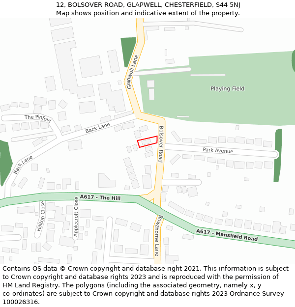 12, BOLSOVER ROAD, GLAPWELL, CHESTERFIELD, S44 5NJ: Location map and indicative extent of plot