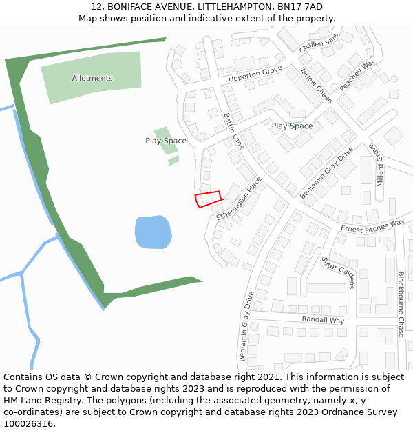12, BONIFACE AVENUE, LITTLEHAMPTON, BN17 7AD: Location map and indicative extent of plot