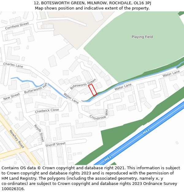 12, BOTESWORTH GREEN, MILNROW, ROCHDALE, OL16 3PJ: Location map and indicative extent of plot