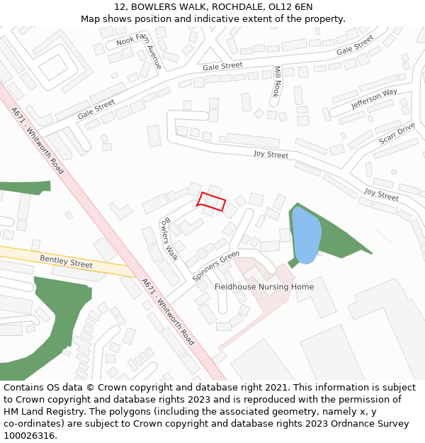 12, BOWLERS WALK, ROCHDALE, OL12 6EN: Location map and indicative extent of plot