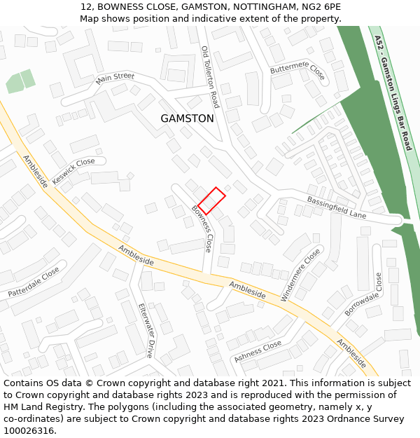 12, BOWNESS CLOSE, GAMSTON, NOTTINGHAM, NG2 6PE: Location map and indicative extent of plot