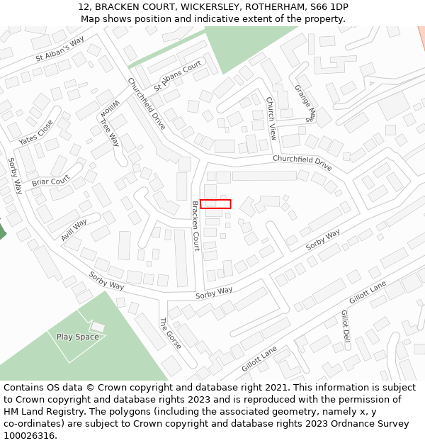 12, BRACKEN COURT, WICKERSLEY, ROTHERHAM, S66 1DP: Location map and indicative extent of plot