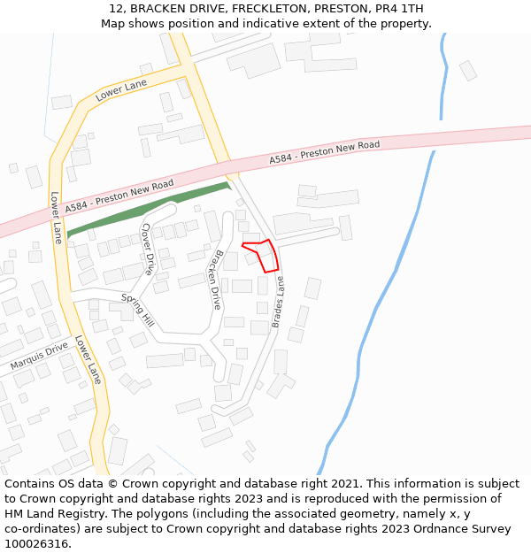 12, BRACKEN DRIVE, FRECKLETON, PRESTON, PR4 1TH: Location map and indicative extent of plot