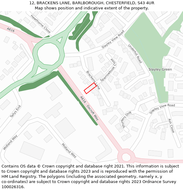 12, BRACKENS LANE, BARLBOROUGH, CHESTERFIELD, S43 4UR: Location map and indicative extent of plot