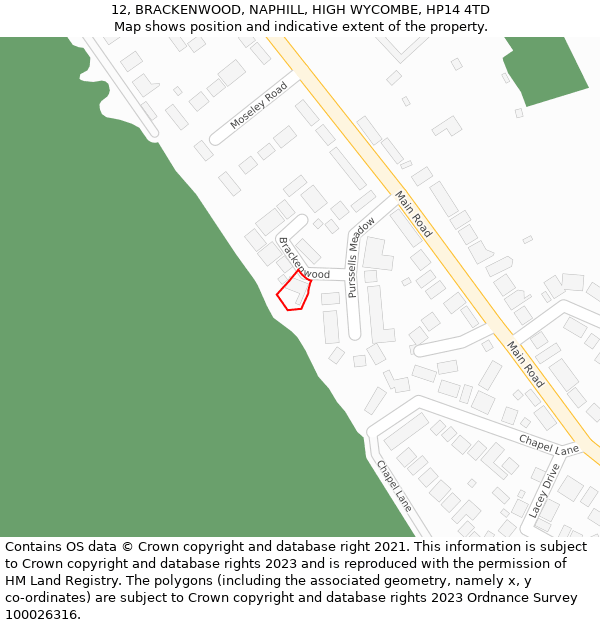 12, BRACKENWOOD, NAPHILL, HIGH WYCOMBE, HP14 4TD: Location map and indicative extent of plot