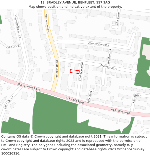 12, BRADLEY AVENUE, BENFLEET, SS7 3AG: Location map and indicative extent of plot