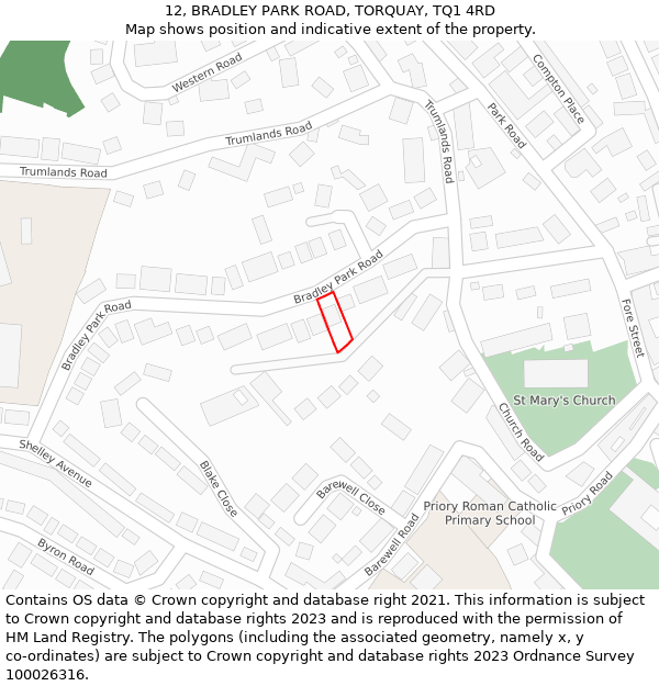 12, BRADLEY PARK ROAD, TORQUAY, TQ1 4RD: Location map and indicative extent of plot