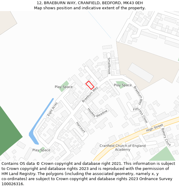 12, BRAEBURN WAY, CRANFIELD, BEDFORD, MK43 0EH: Location map and indicative extent of plot