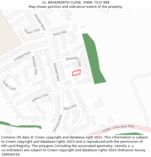 12, BRAEWORTH CLOSE, YARM, TS15 9SB: Location map and indicative extent of plot