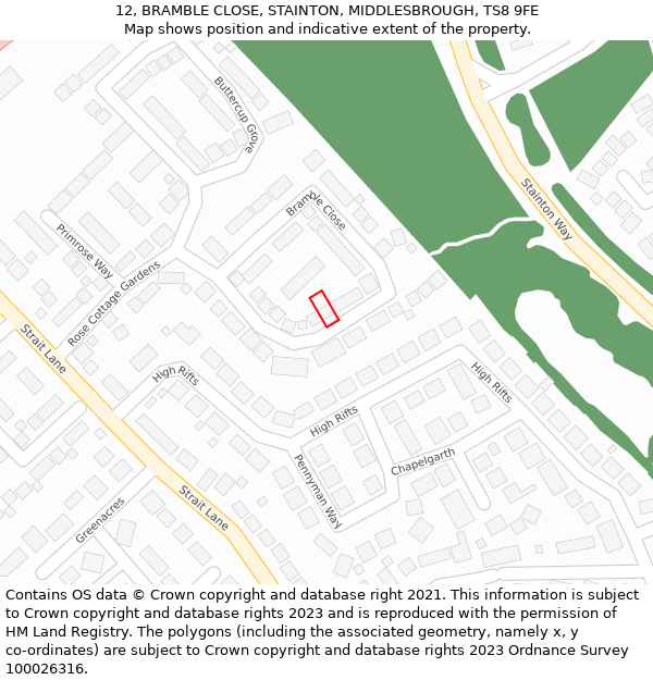 12, BRAMBLE CLOSE, STAINTON, MIDDLESBROUGH, TS8 9FE: Location map and indicative extent of plot