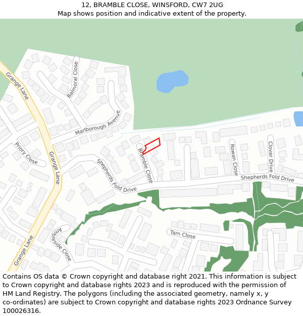 12, BRAMBLE CLOSE, WINSFORD, CW7 2UG: Location map and indicative extent of plot