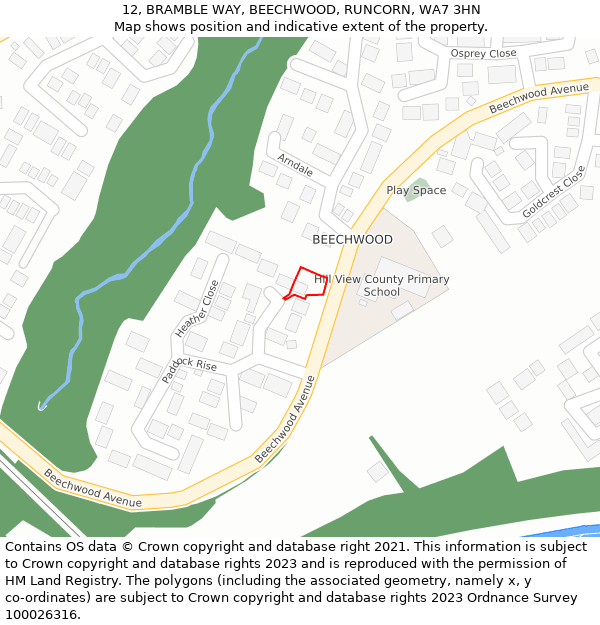 12, BRAMBLE WAY, BEECHWOOD, RUNCORN, WA7 3HN: Location map and indicative extent of plot