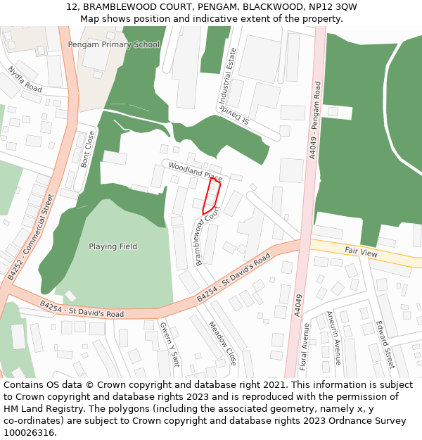 12, BRAMBLEWOOD COURT, PENGAM, BLACKWOOD, NP12 3QW: Location map and indicative extent of plot