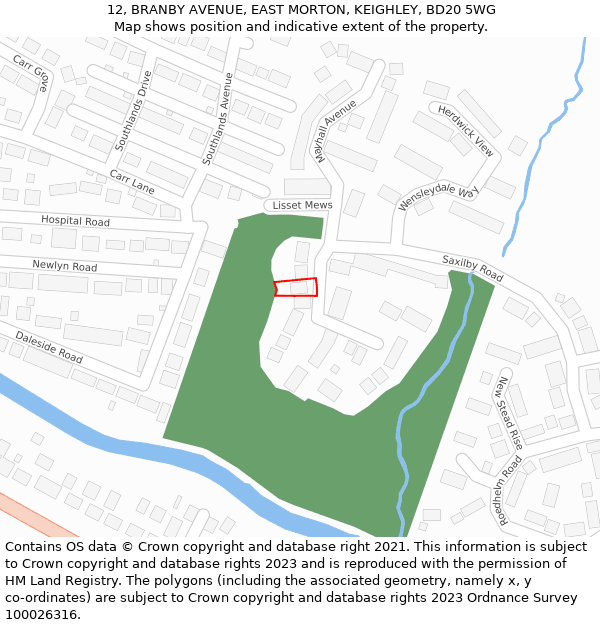 12, BRANBY AVENUE, EAST MORTON, KEIGHLEY, BD20 5WG: Location map and indicative extent of plot