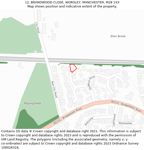 12, BRANDWOOD CLOSE, WORSLEY, MANCHESTER, M28 1XX: Location map and indicative extent of plot
