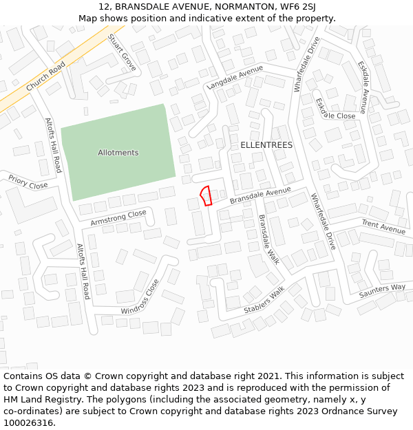 12, BRANSDALE AVENUE, NORMANTON, WF6 2SJ: Location map and indicative extent of plot