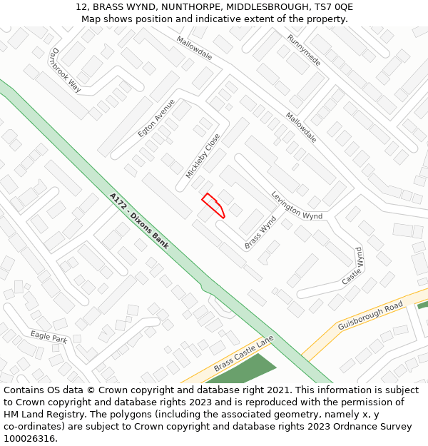 12, BRASS WYND, NUNTHORPE, MIDDLESBROUGH, TS7 0QE: Location map and indicative extent of plot